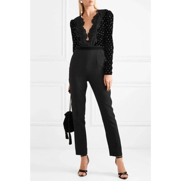 Self Portrait Guipure Black Jumpsuit Lace Trimmed Embellished Size 4 - Picture 3 of 17